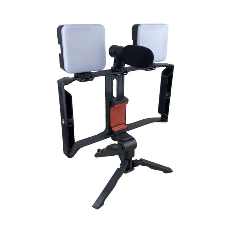 MUNDIAL DE SOPORTES - Kit De Video Soporte Celular Estabilizador Con Luz Micrófono