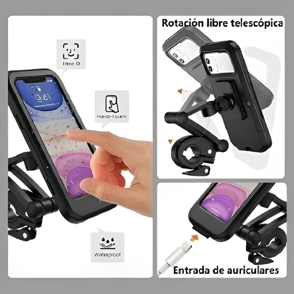 SEISA - Soporte Universal Teléfono Cel Impermeable Moto Bici 360° GPS