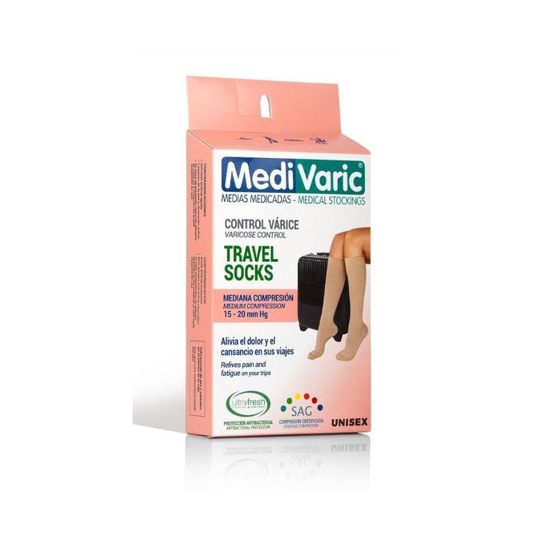MEDIVARIC - Calcetin Unisex Travel Socks 15-20 Medivaric Talla S Negro