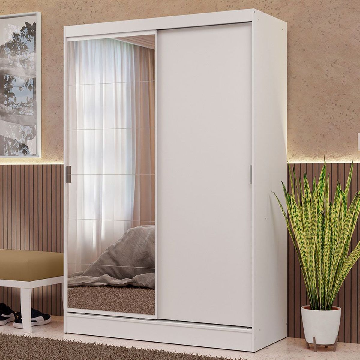 MADESA - Closet Max 2 Puertas Corredizas 1 Espejo Blanco 183 cm x 119 cm x 54 cm