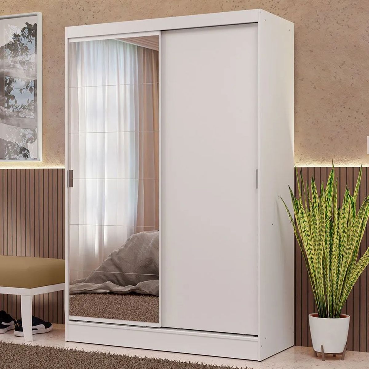 MADESA - Closet Max 2 Puertas Corredizas 1 Espejo Blanco 183 cm x 119 cm x 54 cm