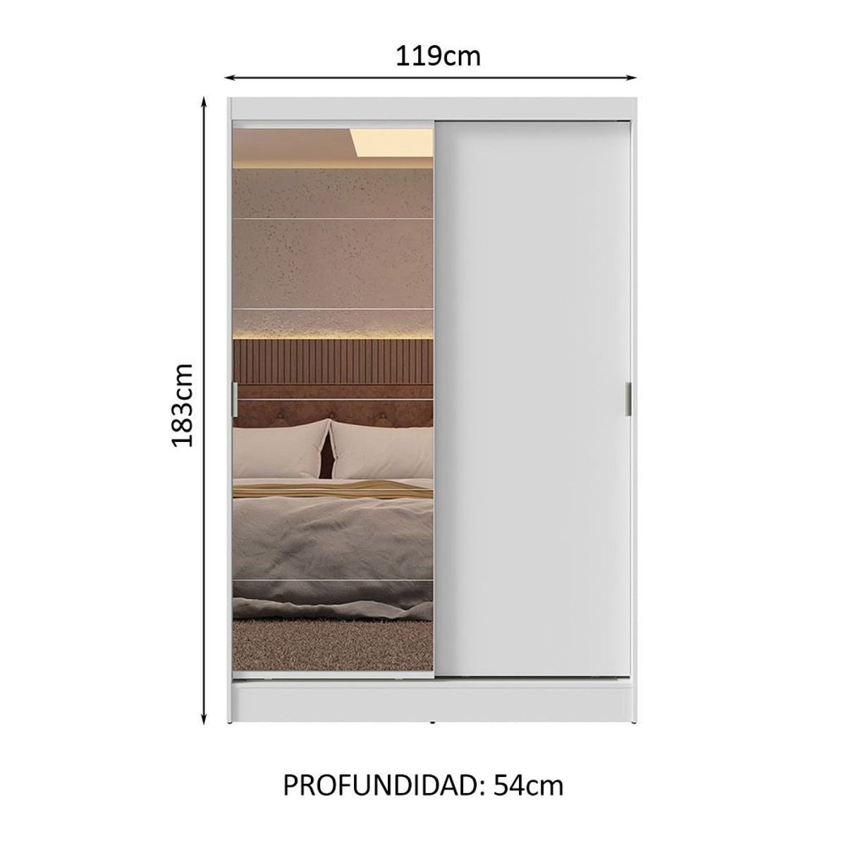 MADESA - Closet Max 2 Puertas Corredizas 1 Espejo Blanco 183 cm x 119 cm x 54 cm