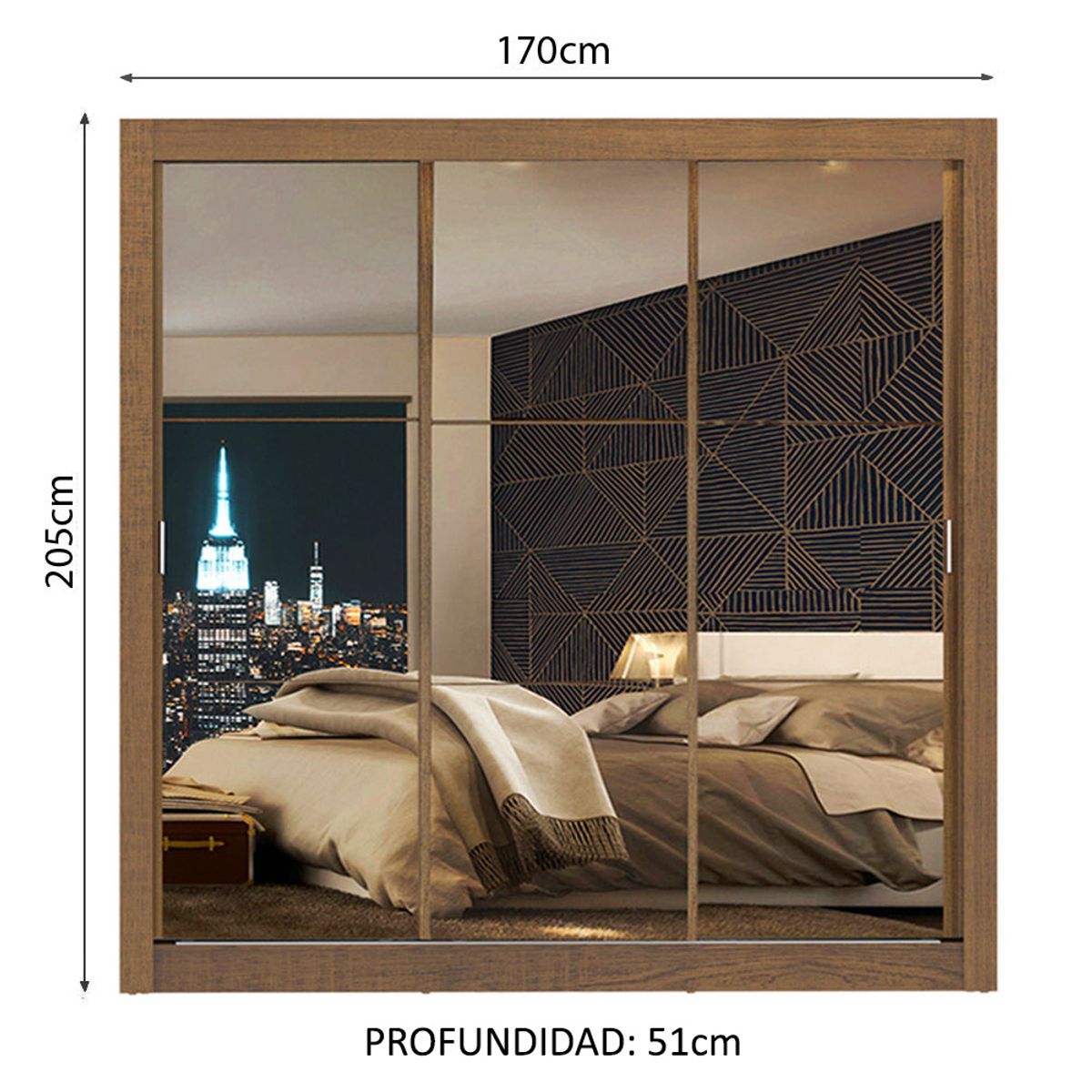 MADESA - Closet Monaco 3 Puertas Corredizas con Espejos