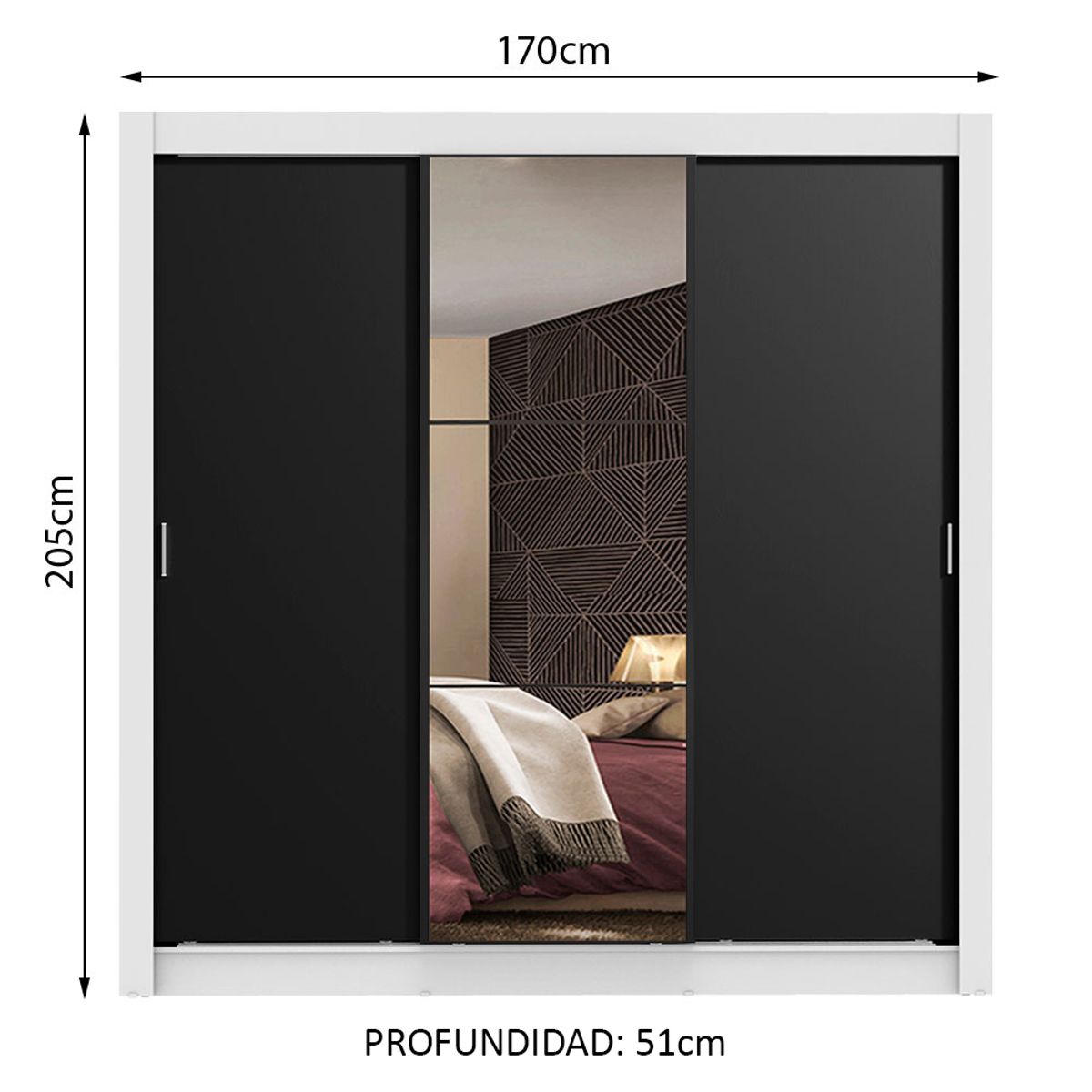 MADESA - Closet Monaco 3 Puertas Corredizas 1 Espejo