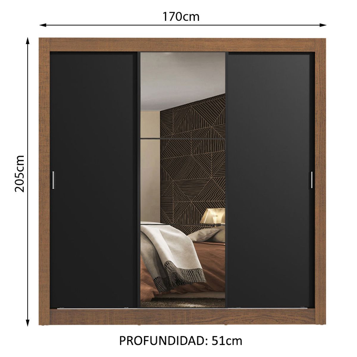 MADESA - Closet Monaco 3 Puertas Corredizas 1 Espejo