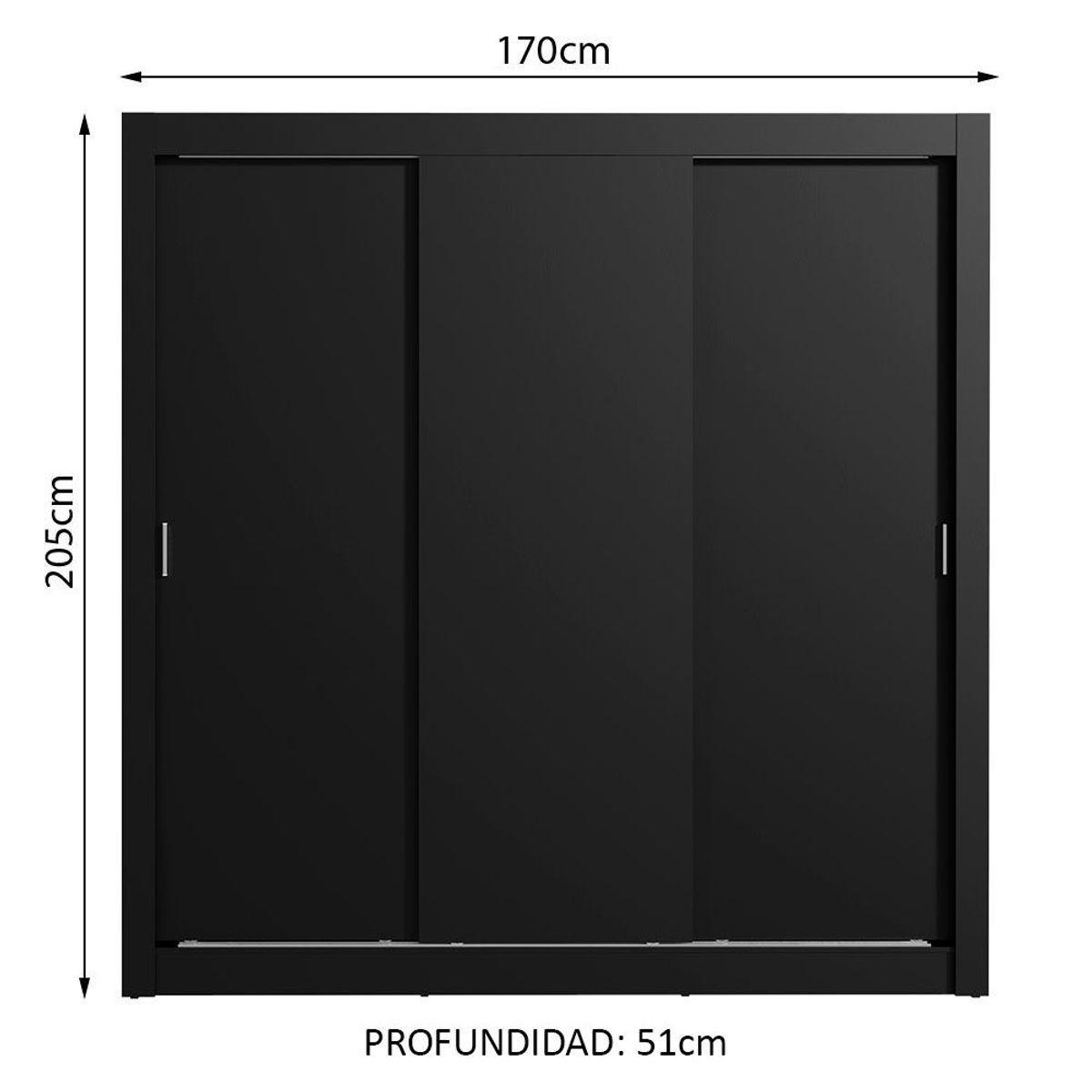 MADESA - Clóset Monaco 3 Puertas Corredizas Negro 170 cm x 205 cm x 51 cm