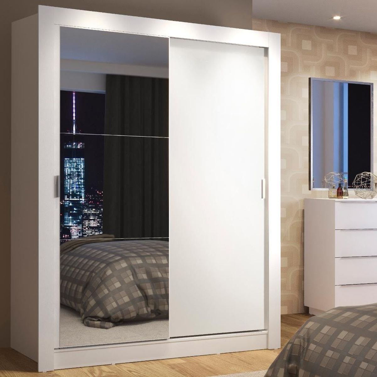 MADESA - Clóset Denver 2 Puertas Corredizas 1 Espejo Blanco 117 cm x 205 cm