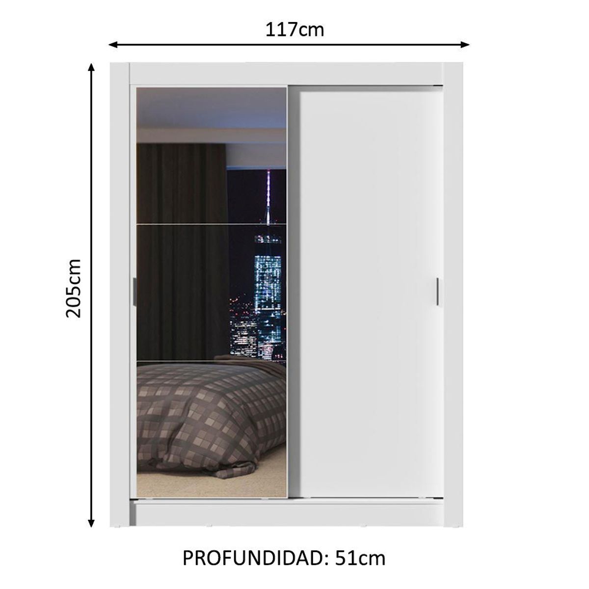 MADESA - Clóset Denver 2 Puertas Corredizas 1 Espejo Blanco 117 cm x 205 cm