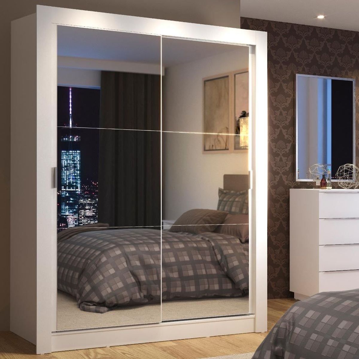 MADESA - Closet Denver 2 Puertas Corredizas con Espejos Blanco 117 cm x 205 cm