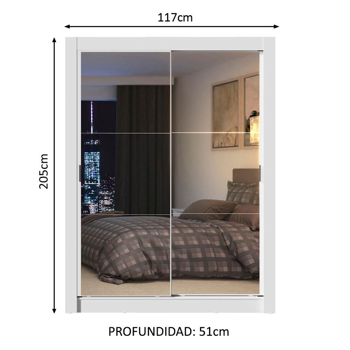 MADESA - Closet Denver 2 Puertas Corredizas con Espejos Blanco 117 cm x 205 cm