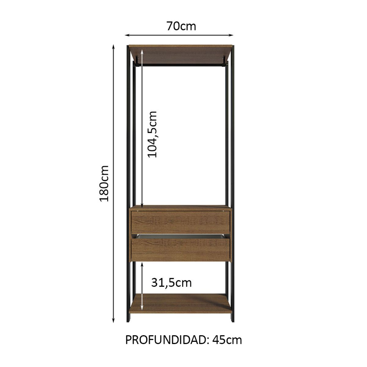 MADESA - Closet Abierto Valencia 2 Cajones 70 cm