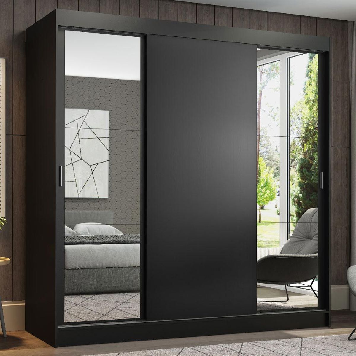 MADESA - Clóset Reno 3 Puertas Corredizas 2 Espejos Negro 180 cm x 205 cm x 54 cm