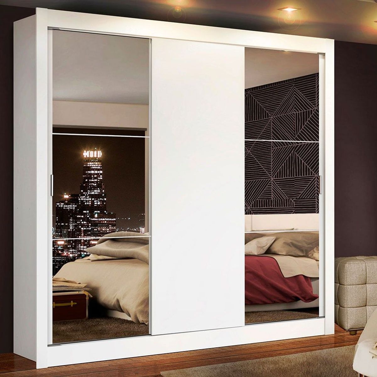 MADESA - Clóset Monaco 3 Puertas Corredizas 2 Espejos Blanco 170 cm x 205 cm x 51 cm