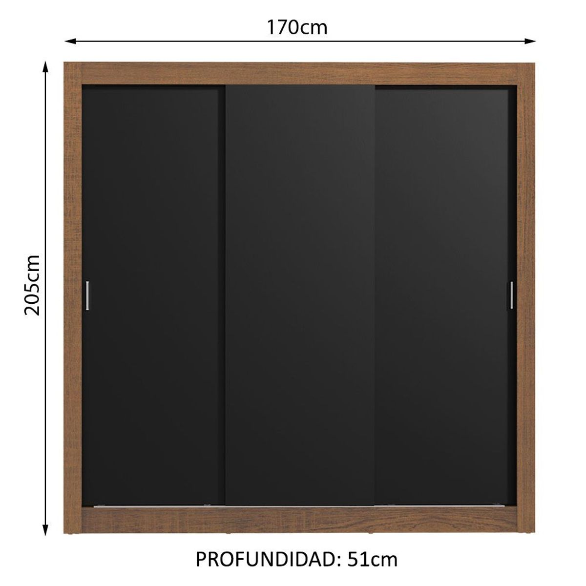 MADESA - Clóset Monaco 3 Puertas Corredizas Marrón/Negro 170 cm x 205 cm x 51 cm