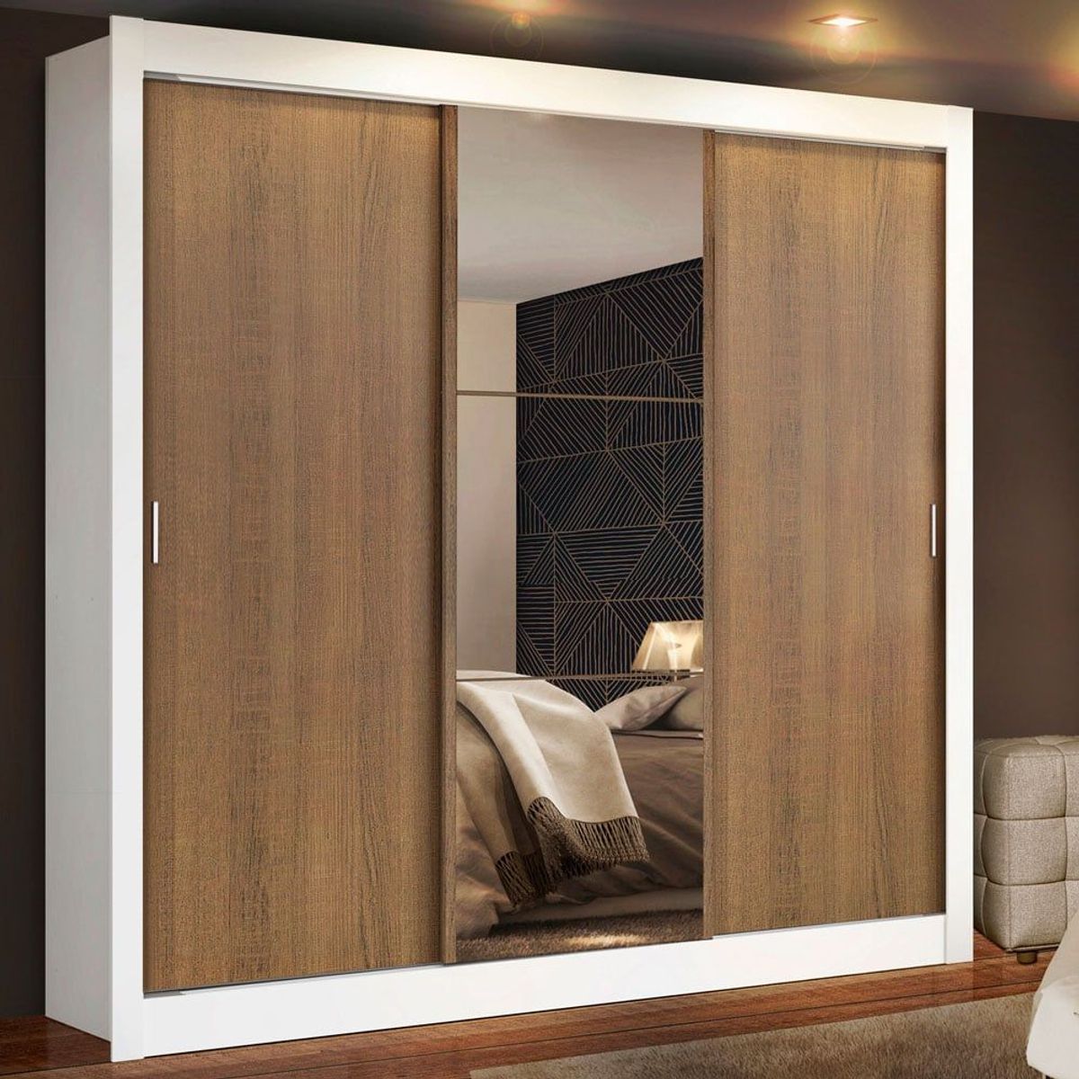 MADESA - Clóset Monaco 3 Puertas Corredizas 1 Espejo Blanco/Marrón 170 cm x 205 cm x 51 cm