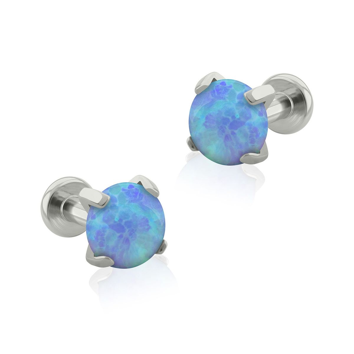 AGHA JEWELRY - Titanio Aretes piercing Prong set Flat Opal para Lóbulo