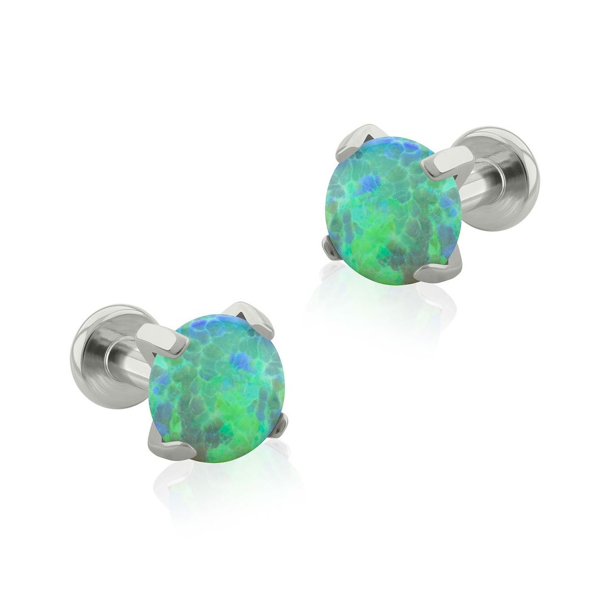 AGHA JEWELRY - Titanio Aretes piercing Prong set Flat Opal para Lóbulo