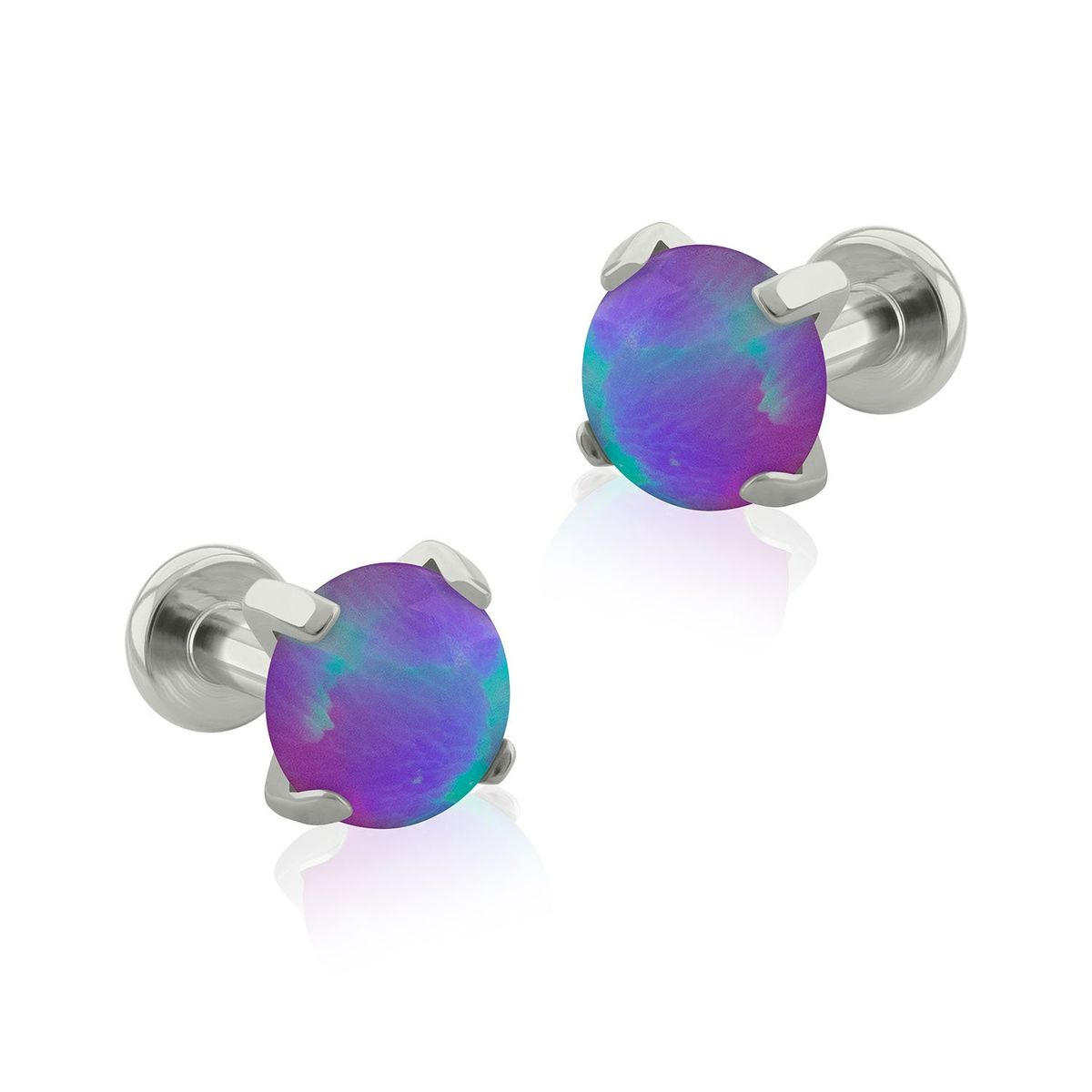 AGHA JEWELRY - Titanio Aretes piercing Prong set Flat Opal para Lóbulo