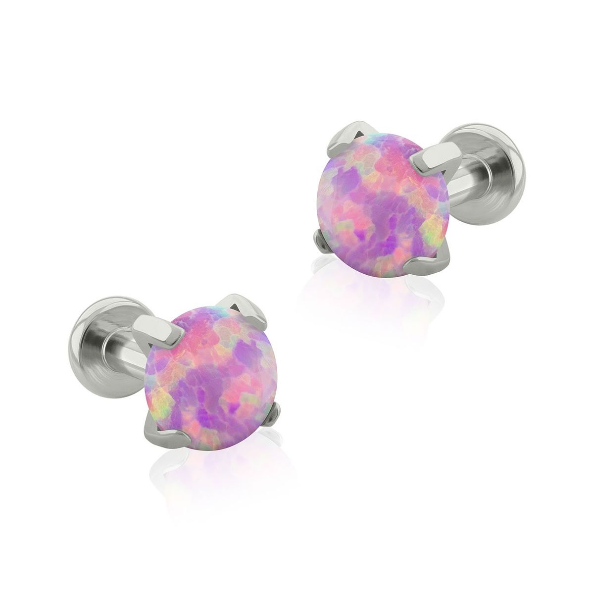 AGHA JEWELRY - Titanio Aretes piercing Prong set Flat Opal para Lóbulo