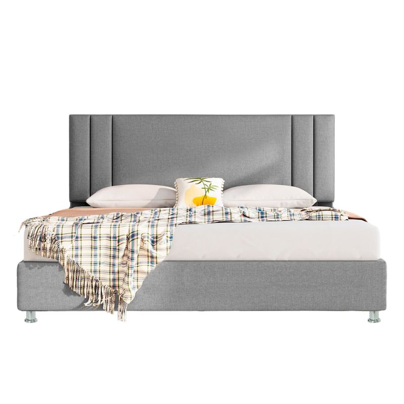 EKONOMODO COLOMBIA - Colchon Queen + Base cama + Espaldar en pino Lupe Gris Plata 160x190