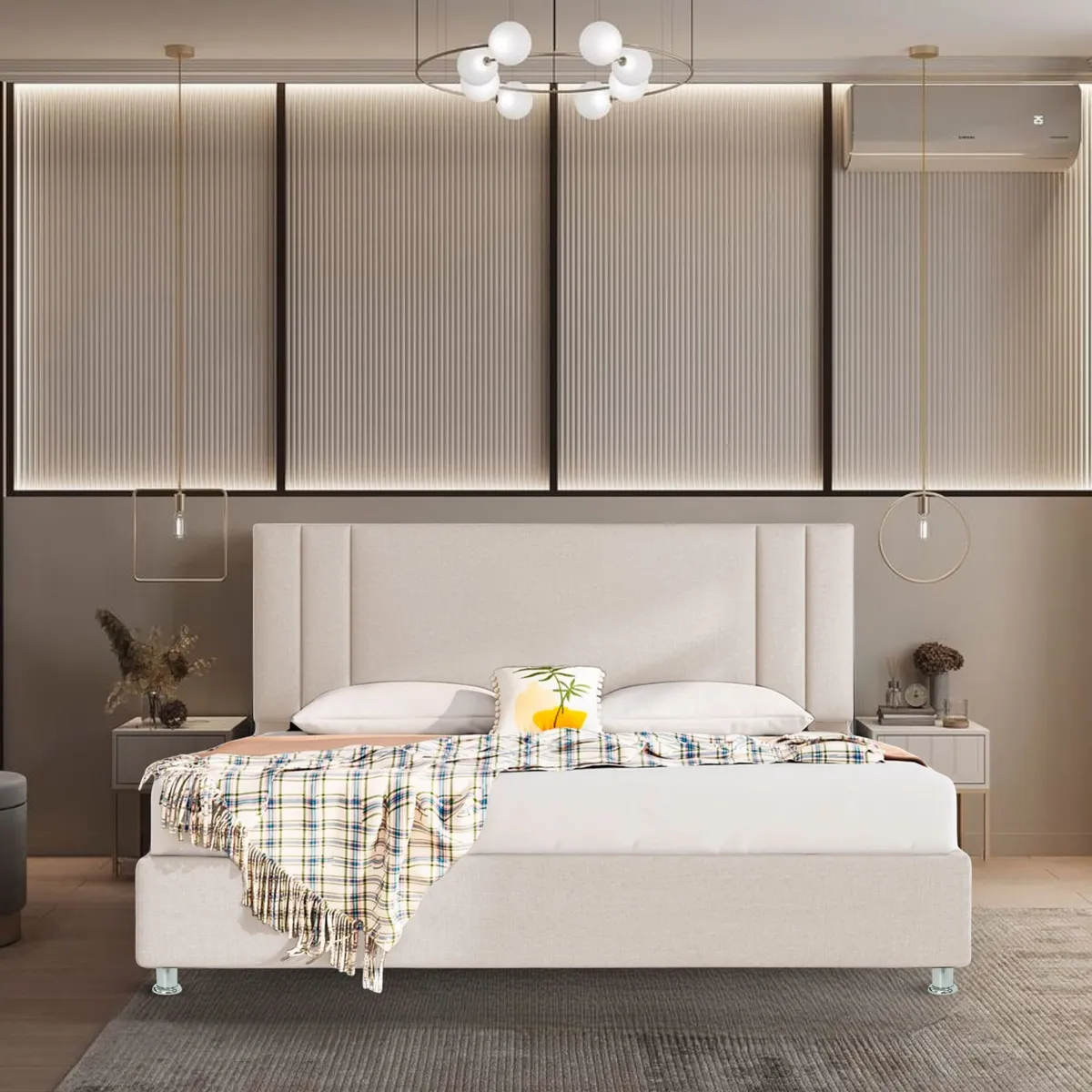 EKONOMODO COLOMBIA - Colchon Queen + Base Cama + Espaldar En Pino Lupe Beige 160X190