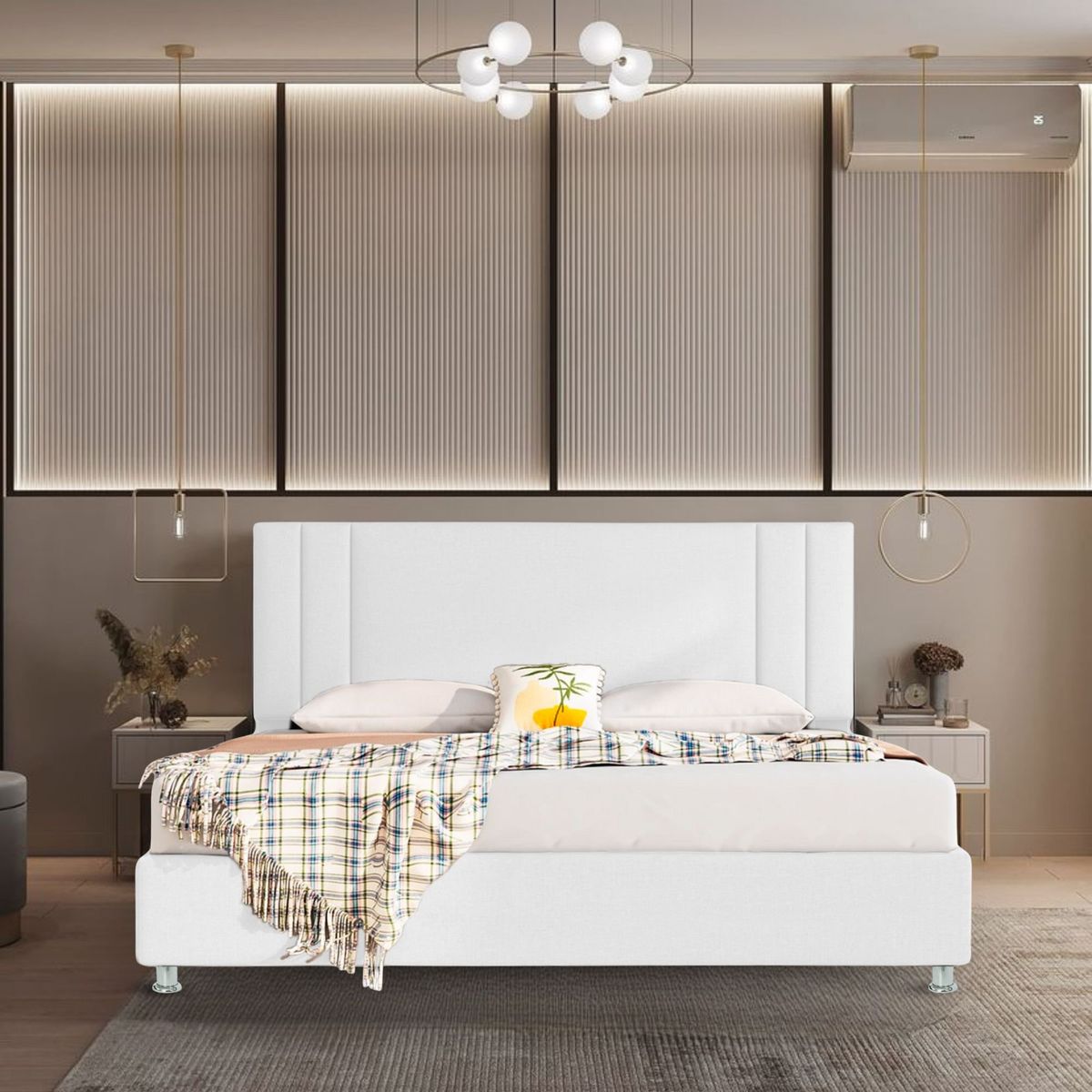 EKONOMODO COLOMBIA - Cama King + Espaldar Lupe Blanco + Colchon Flexia Quarzz