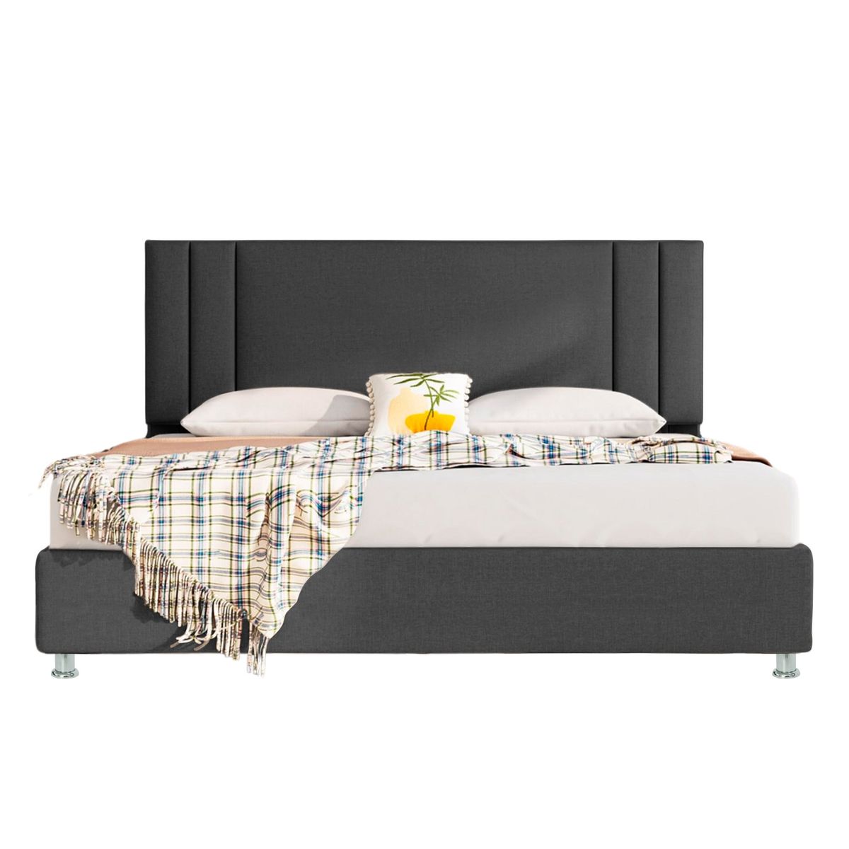 EKONOMODO COLOMBIA - Colchon Queen + Base Cama + Espaldar En Pino Lupe Gris Plomo 160X190