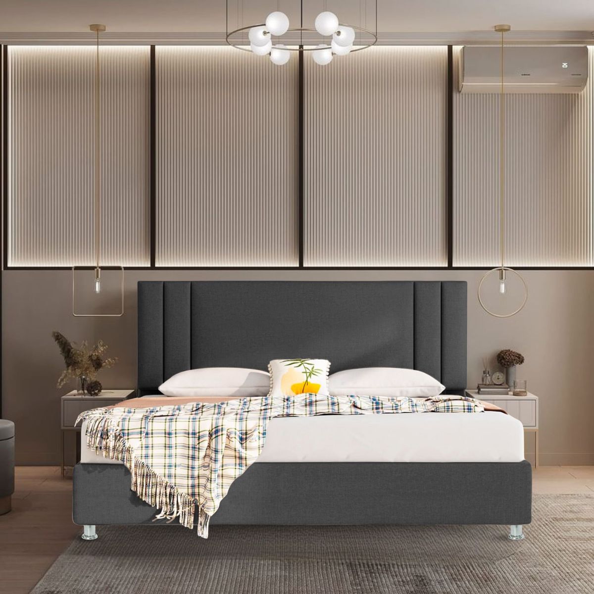 EKONOMODO COLOMBIA - Colchon Queen + Base Cama + Espaldar En Pino Lupe Gris Plomo 160X190