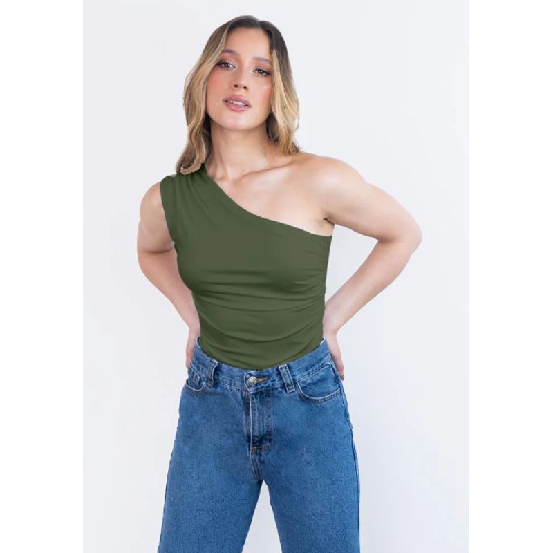 MOLGOA - Body para Mujer Verde militar Escote Asimétrico - Arrecife Verde