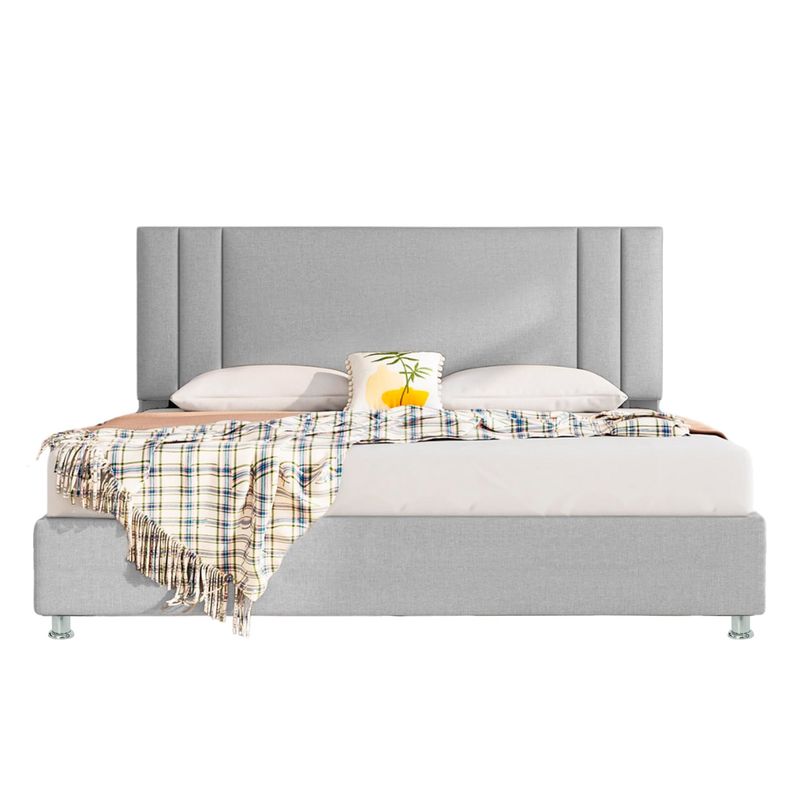 EKONOMODO COLOMBIA - Colchon Doble + Base cama + Espaldar en pino Lupe Gris Perla 140x190