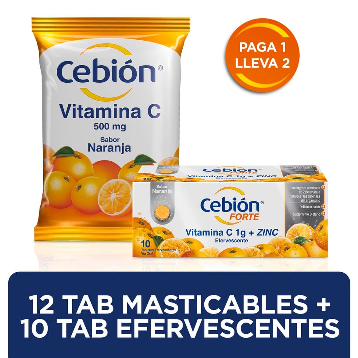 CEBION - Cebion Vitamina C 500mg X 12 Tab + Forte 1g X 10 Tabletas