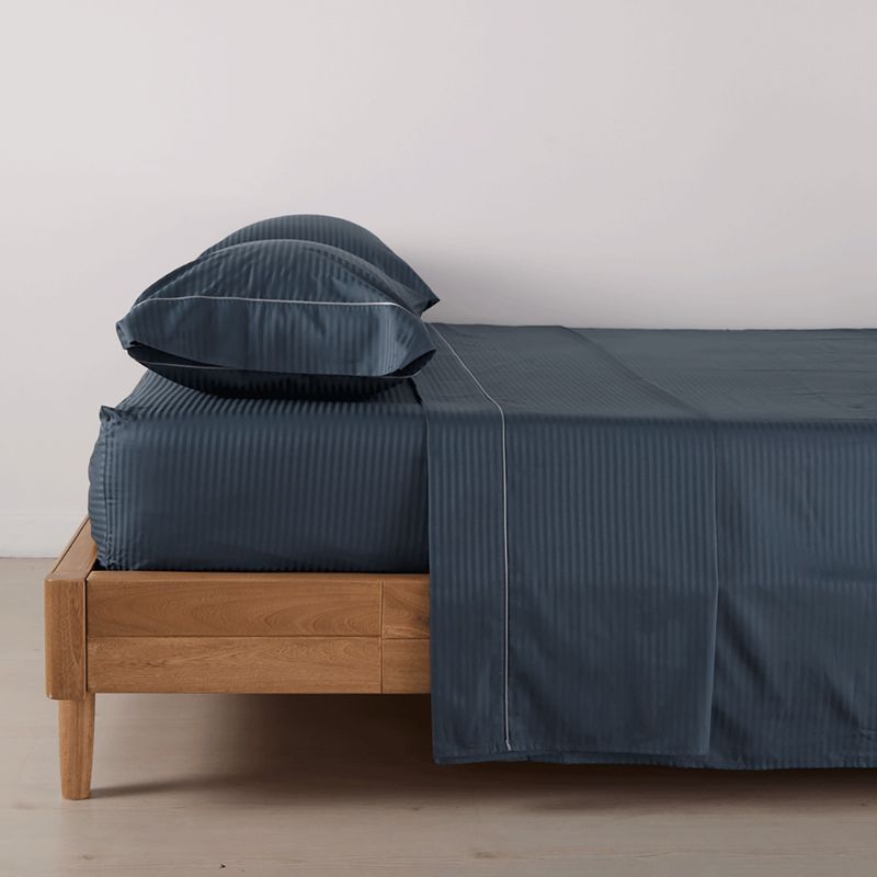 DISTRIHOGAR - Juego de Sábanas 300 hilos Algodón Sateen Stripe 0.5 King