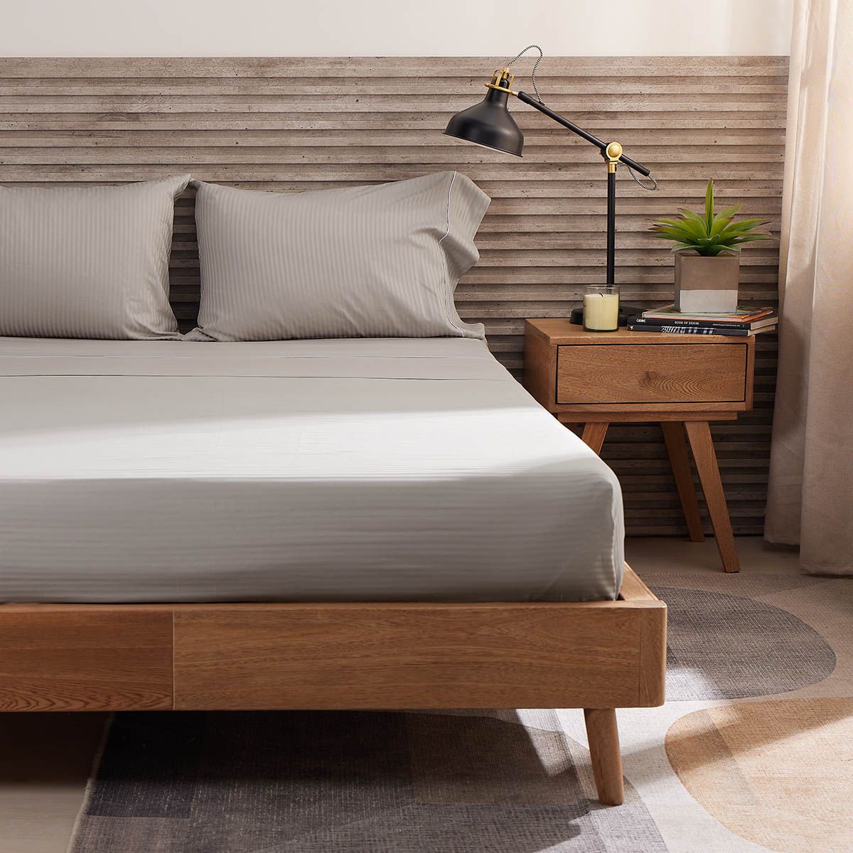 DISTRIHOGAR - Juego de Sábanas 300 hilos Algodón Sateen Stripe 0.5 Queen