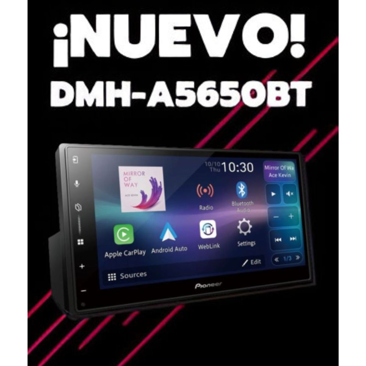 PIONEER - Radio Carro 6,8 Pulgadas Carplay y AndroidAuto Pioneer DMH-A5650BT