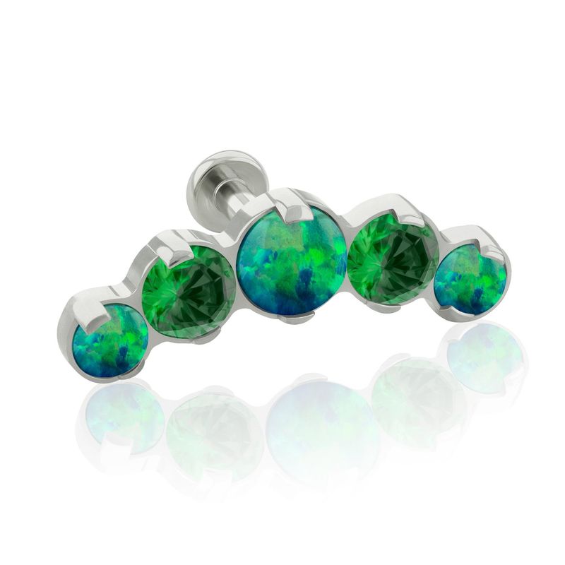 AGHA JEWELRY - Titanio Arete piercing Curvo 5 joyas Cristal Zirconia Cúbica y Opal para Lóbulo