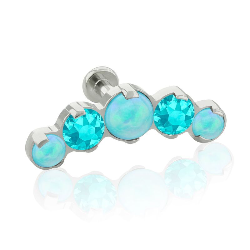 AGHA JEWELRY - Titanio Arete piercing Curvo 5 joyas Cristal Zirconia Cúbica y Opal para Lóbulo