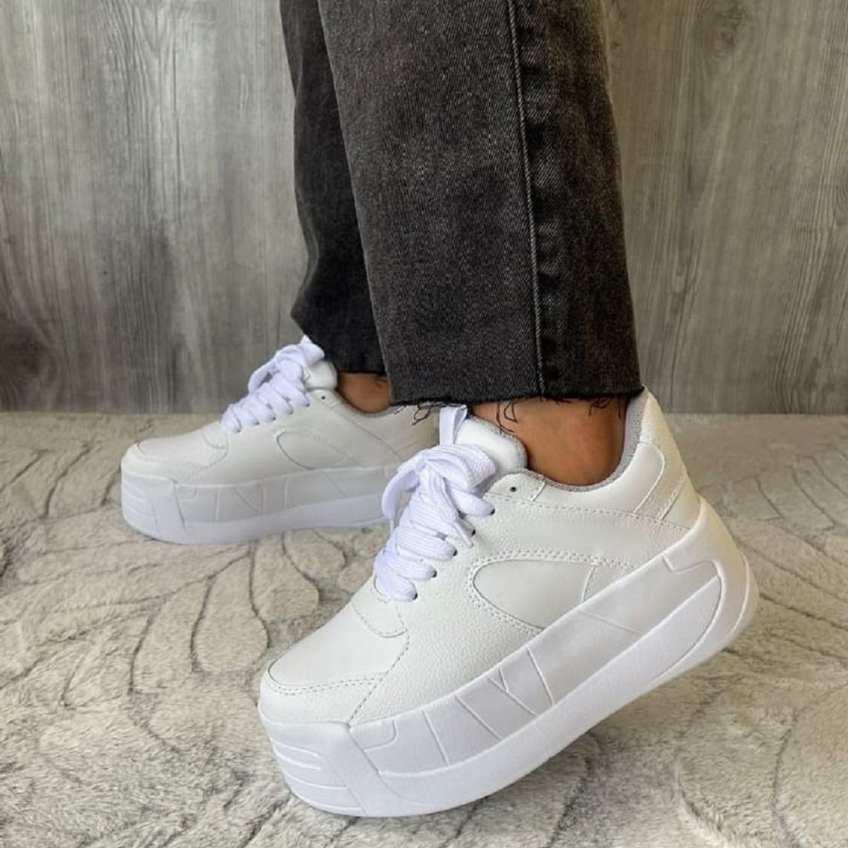 EVEGONZ - Zapatos Casuales  Altos de Moda Calzado Plataforma Blanco