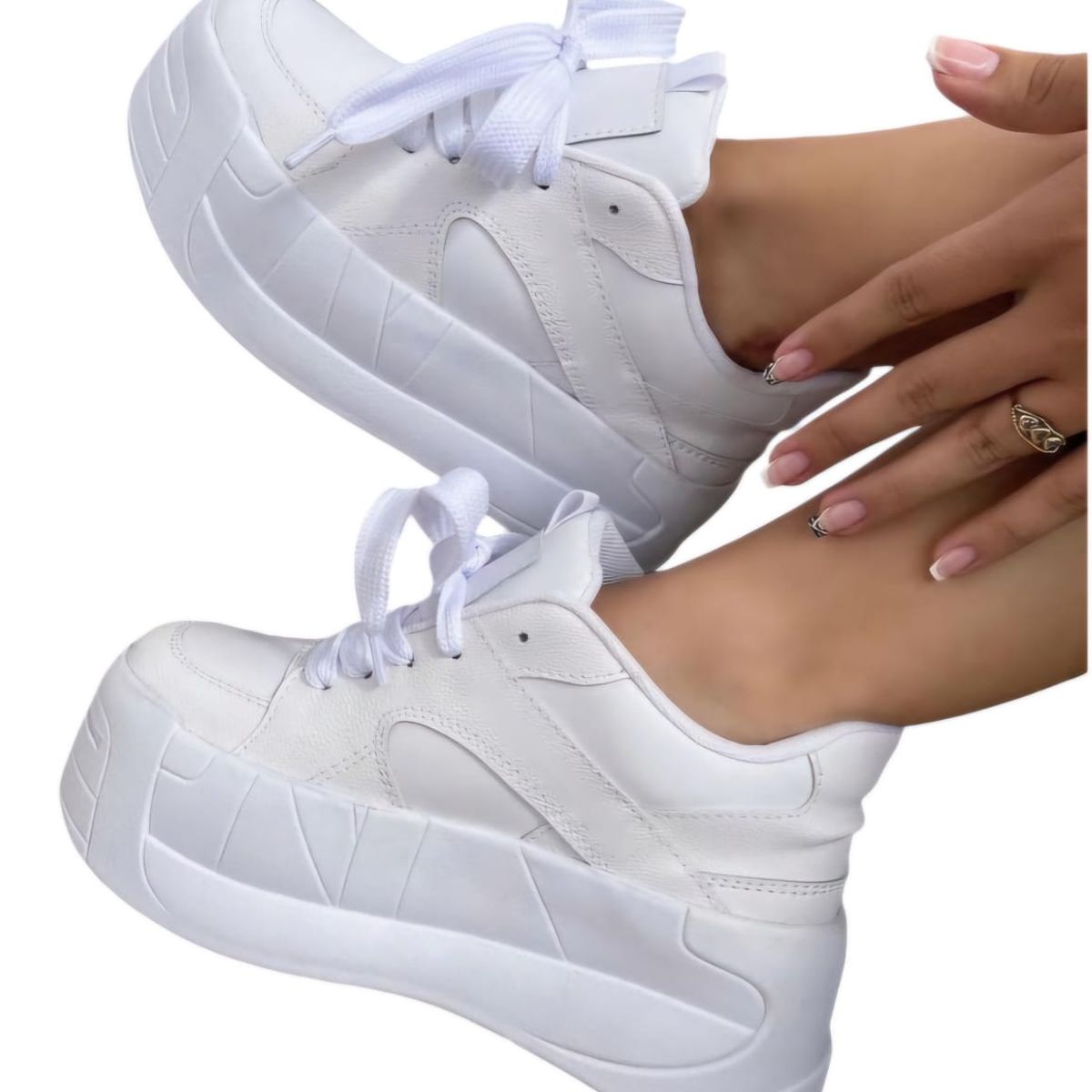EVEGONZ - Zapatos Casuales  Altos de Moda Calzado Plataforma Blanco