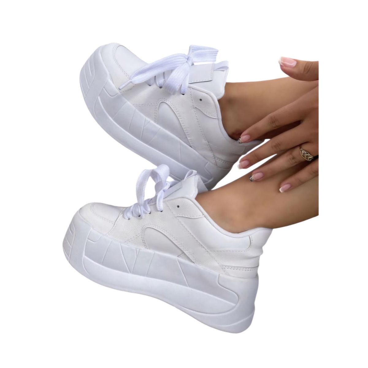 EVEGONZ - Zapatos Casuales  Altos de Moda Calzado Plataforma Blanco