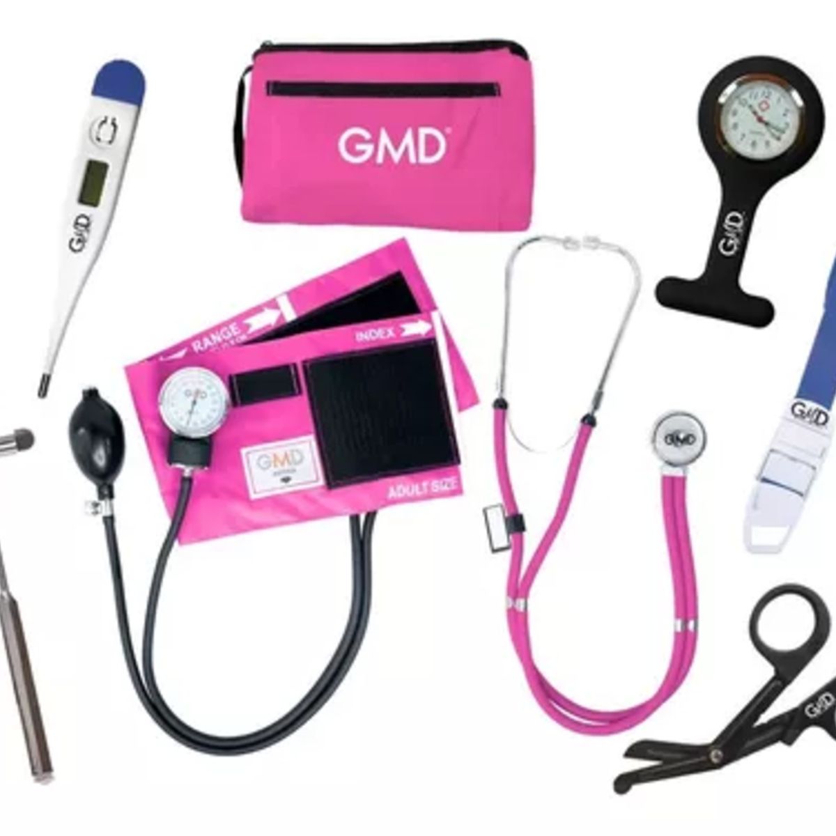 GMD - Kit Completo Enfermería Uso Clínico Y Estudiantil 8 Piezas Rosado Neon