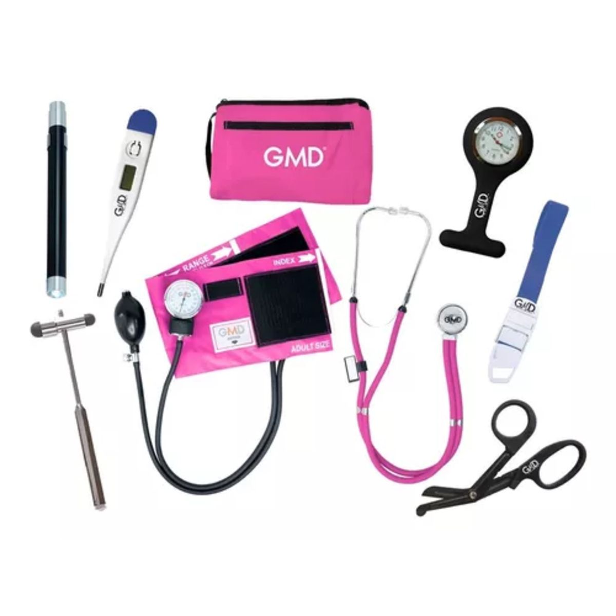 GMD - Kit Completo Enfermería Uso Clínico Y Estudiantil 8 Piezas Rosado Neon