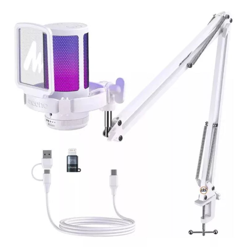 GENERICO - Maono Microfono Gamer RGB DGM20S Blanco Con Brazo