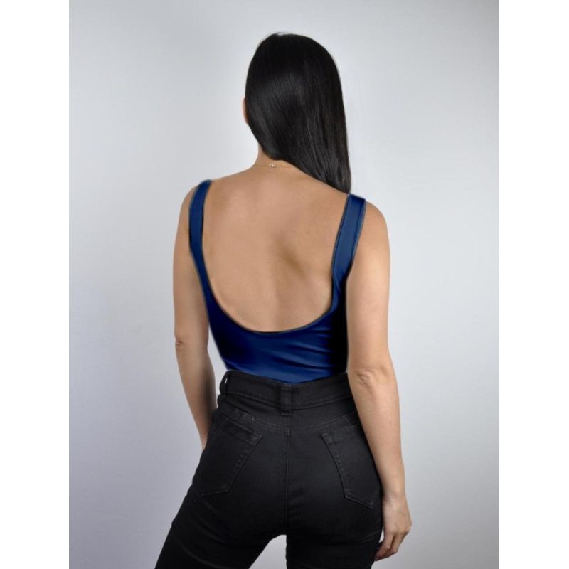 MOLGOA - Body para Mujer Escote Redondo Tirantes Anchos - Oslo Azul