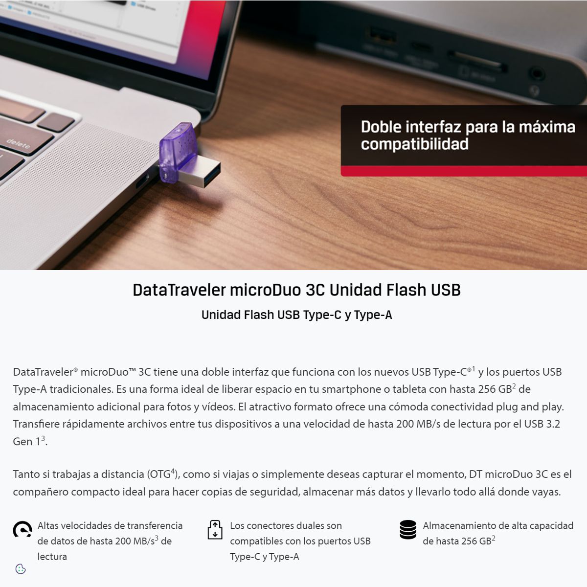 KINGSTON - Memoria USB 3.2 + USB-C OTG De 64GB Kingston DT Microduo 3C