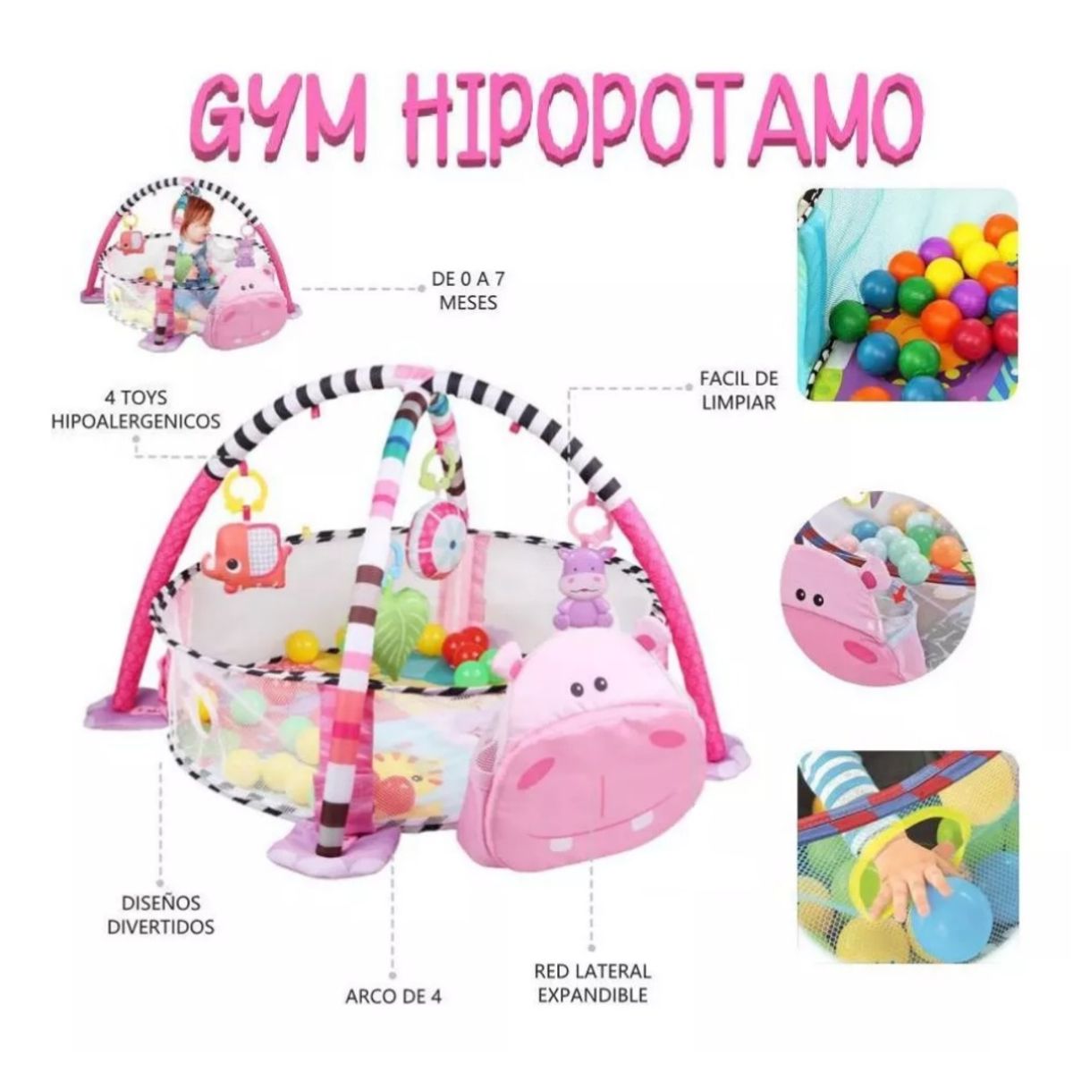 ONE PIXEL - Gimnasio Corral Para Bebe De Hipopotamo Piscina Mas Pelotas