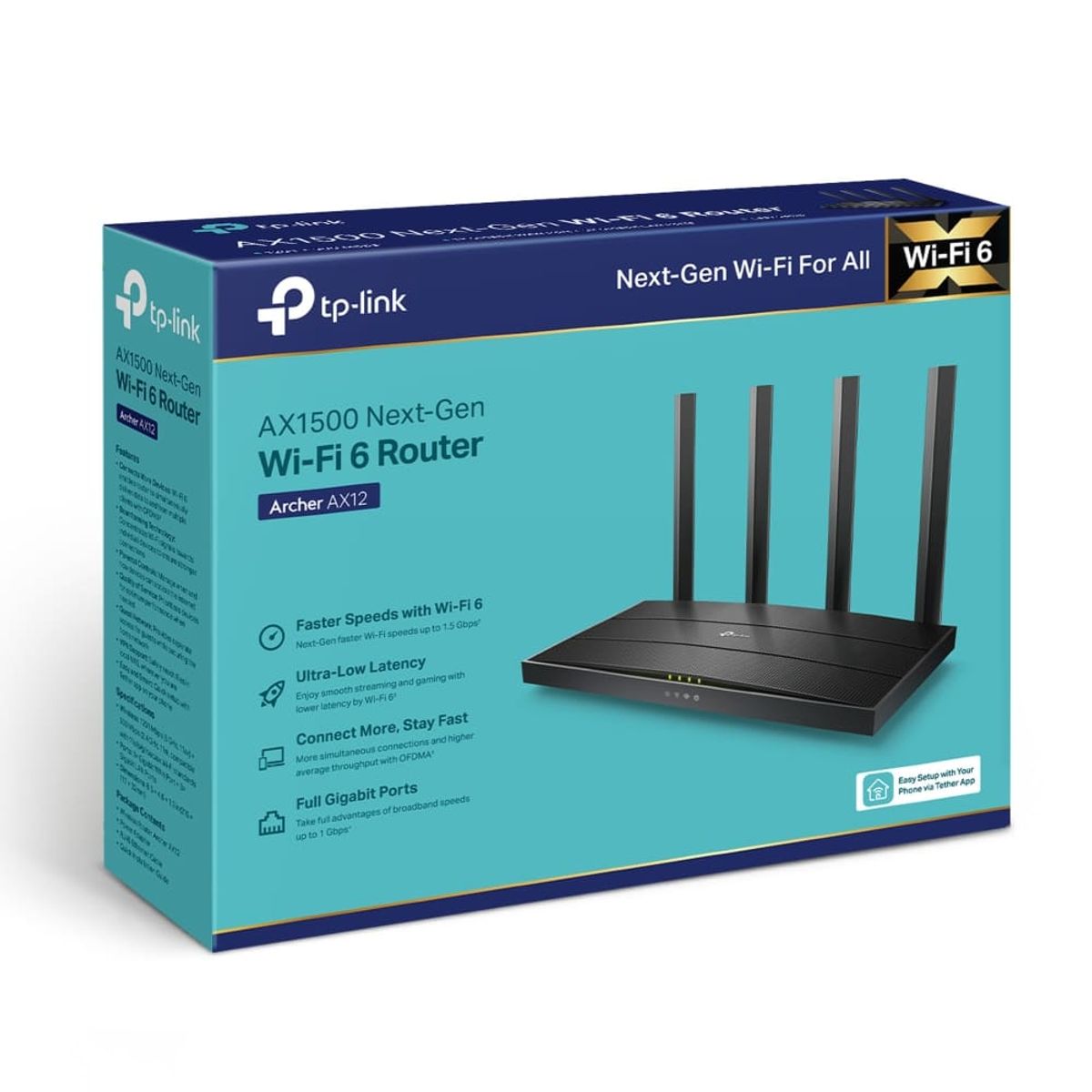 TP LINK - ROUTER INALAMBRICO TP-LINK ARCHER AX12 AX1500 WI-FI 6 NEGRO