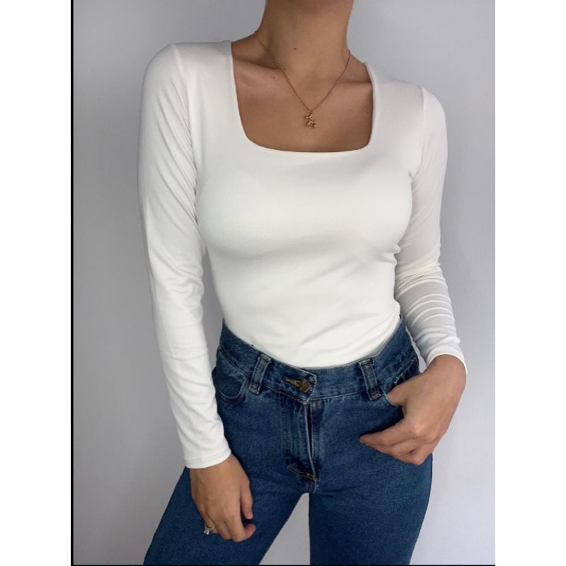 MOLGOA - Body para Mujer Escote Cuadrado - Moscú Blanco
