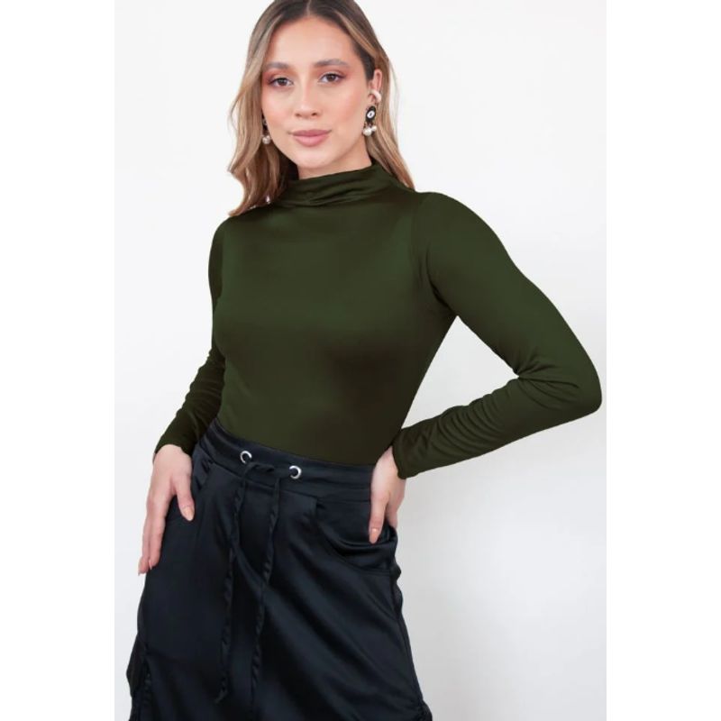MOLGOA - Body Para Mujer Cuello Medio Negro - Cleo Verde Militar