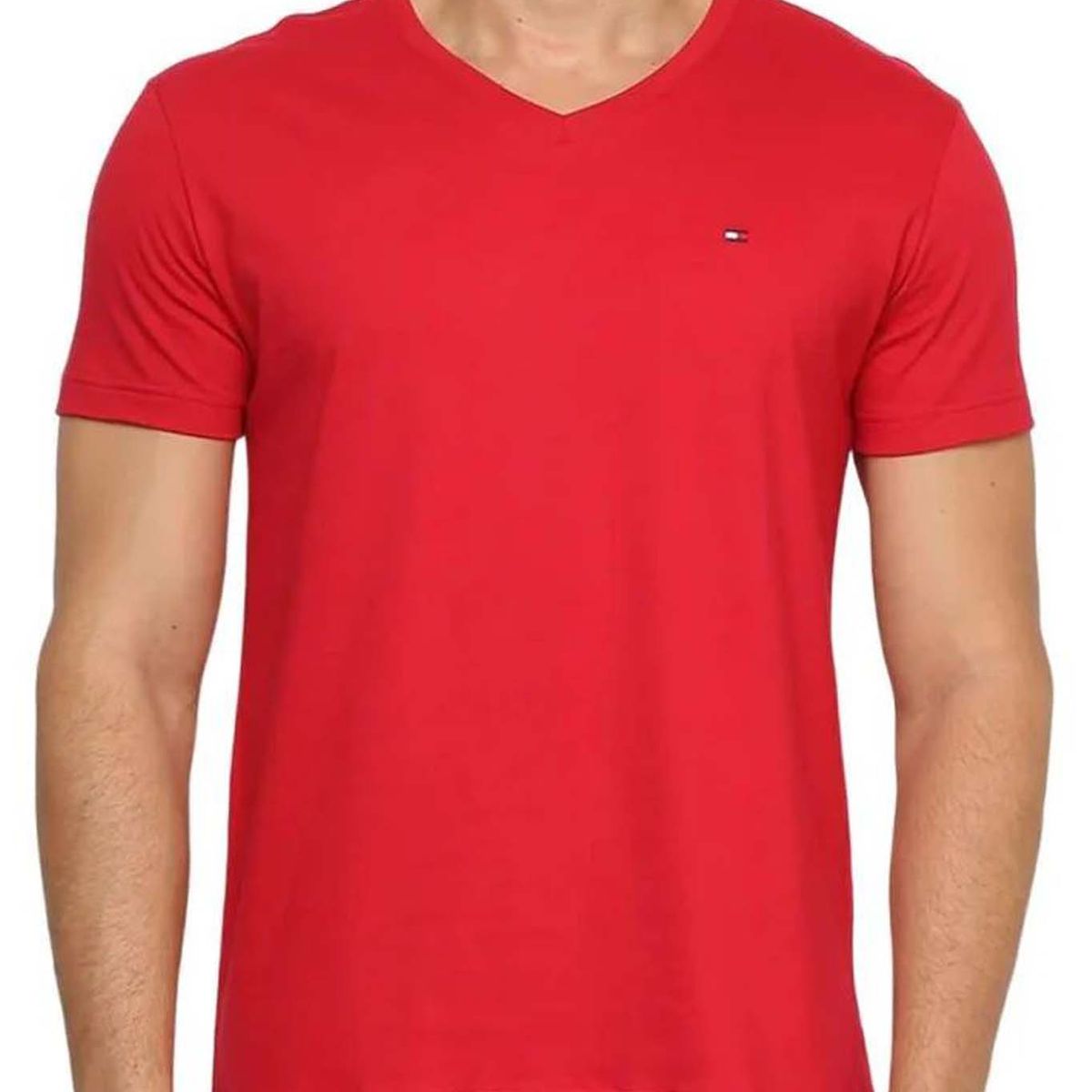 TOMMY HILFIGER - Camiseta roja Essential en cuello v Tommy Hilfiger