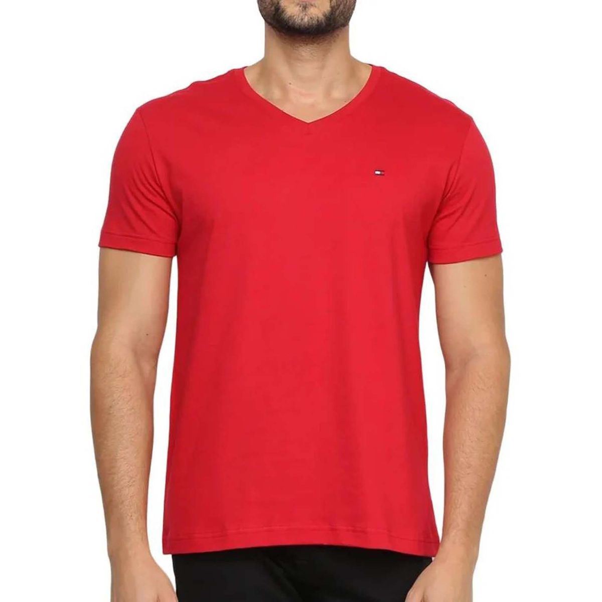 TOMMY HILFIGER - Camiseta roja Essential en cuello v Tommy Hilfiger